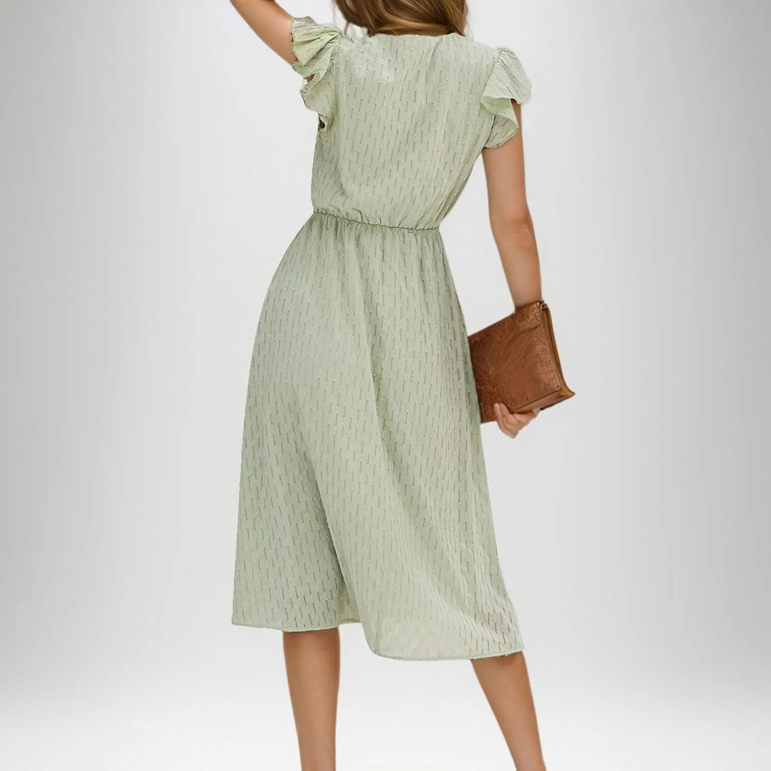 2025 Women's Summer Midi Dress Ruffle Cap Sleeve V-Neck Casual A Line Dress Beach Party Vacation Lace Sun Dresses