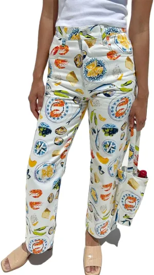 Alyweatry Women BUON Appetito Print Jeans High Waist Straight Leg Summer Fruit Tapas Print Denim Pants