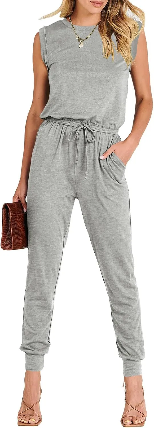 ANRABESS Womens Summer Crewneck Sleeveless Casual Dressy Loose Stretchy Jumpsuits Rompers 2025 Trendy Outfits