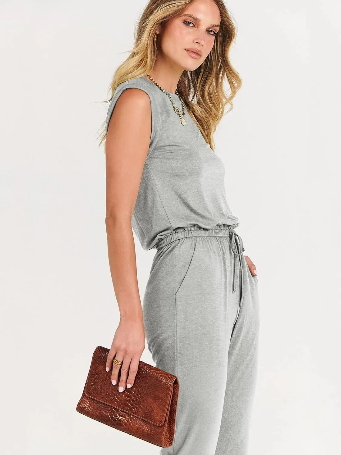 ANRABESS Womens Summer Crewneck Sleeveless Casual Dressy Loose Stretchy Jumpsuits Rompers 2025 Trendy Outfits