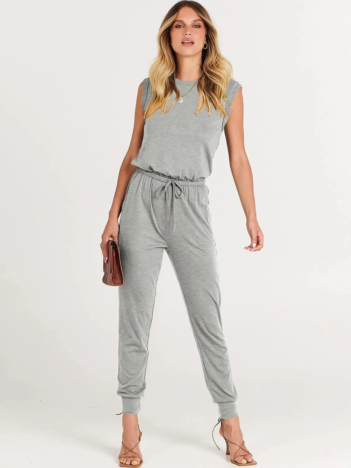 ANRABESS Womens Summer Crewneck Sleeveless Casual Dressy Loose Stretchy Jumpsuits Rompers 2025 Trendy Outfits