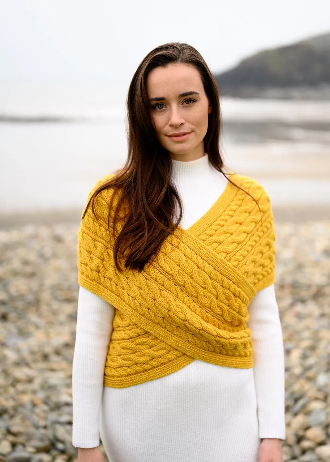 Aran Crossover Wrap | Sunflower