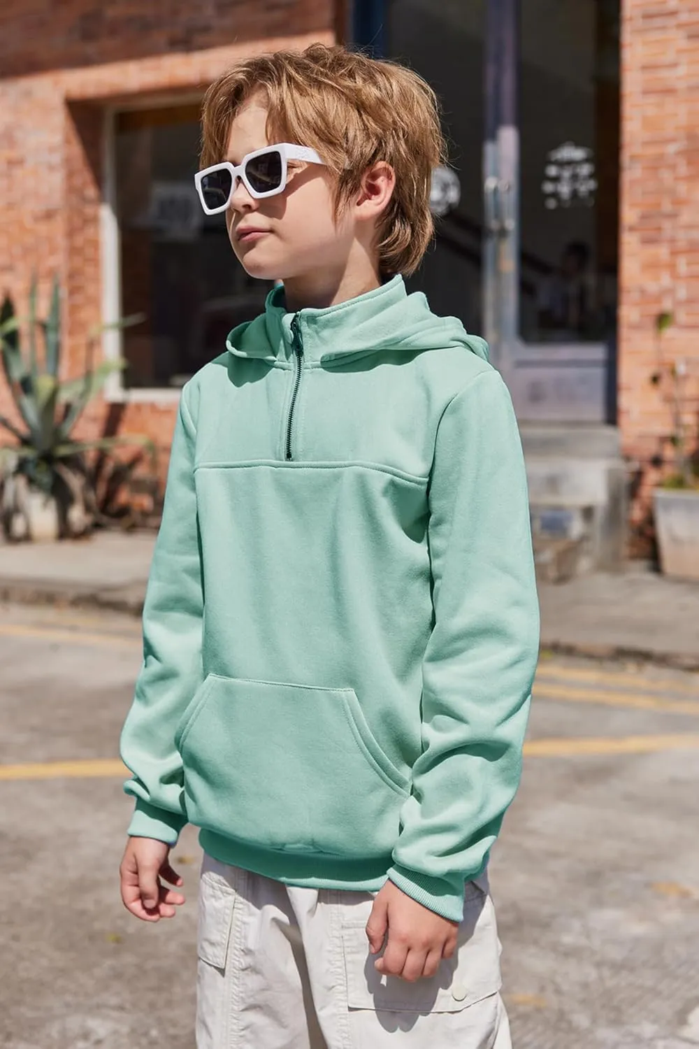 Arshiner Boy's Loose Fit Quarter-Zip Pullover Hoodie Sweatshirt - Lightweight Fleece - 4~12 Years Kids