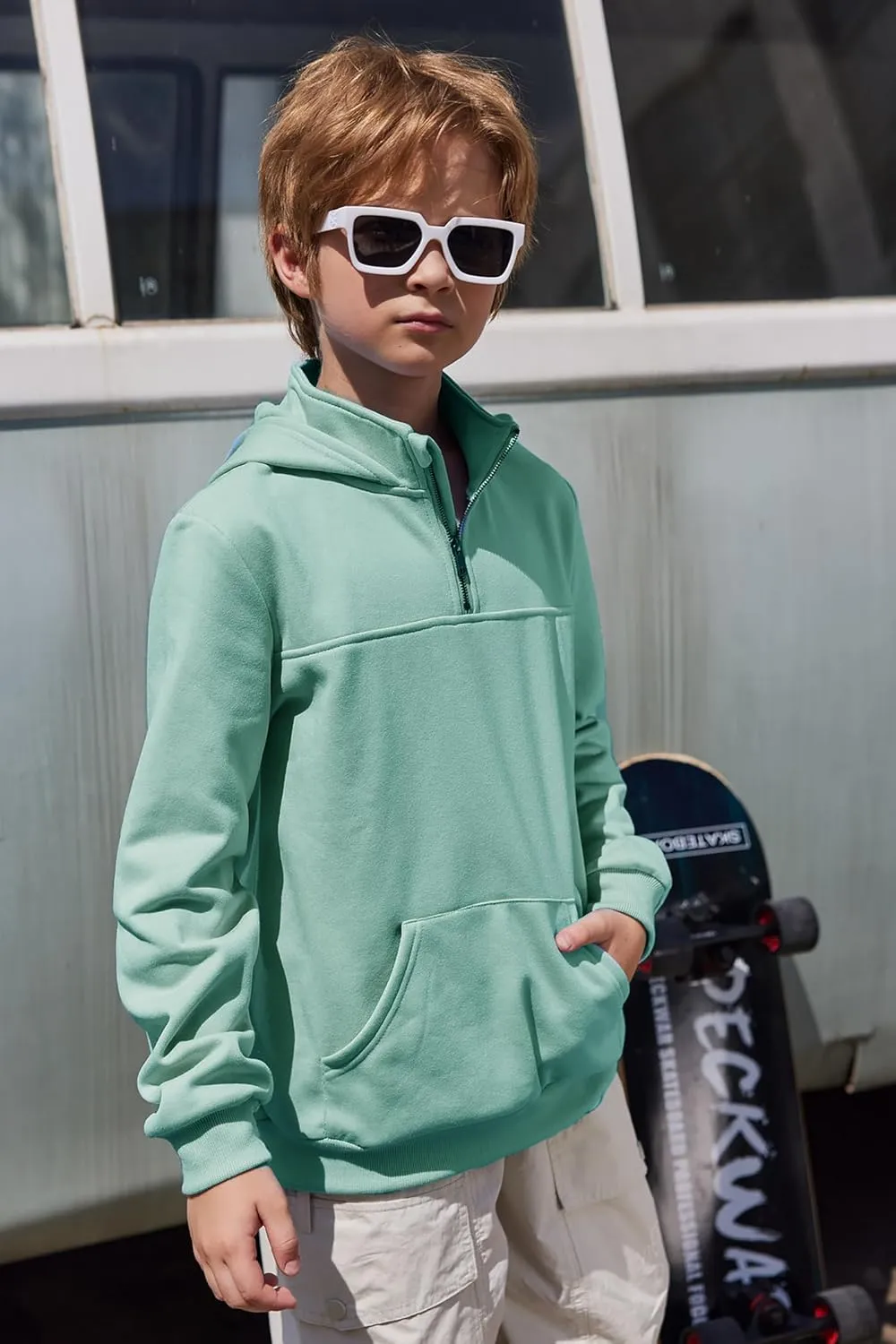Arshiner Boy's Loose Fit Quarter-Zip Pullover Hoodie Sweatshirt - Lightweight Fleece - 4~12 Years Kids