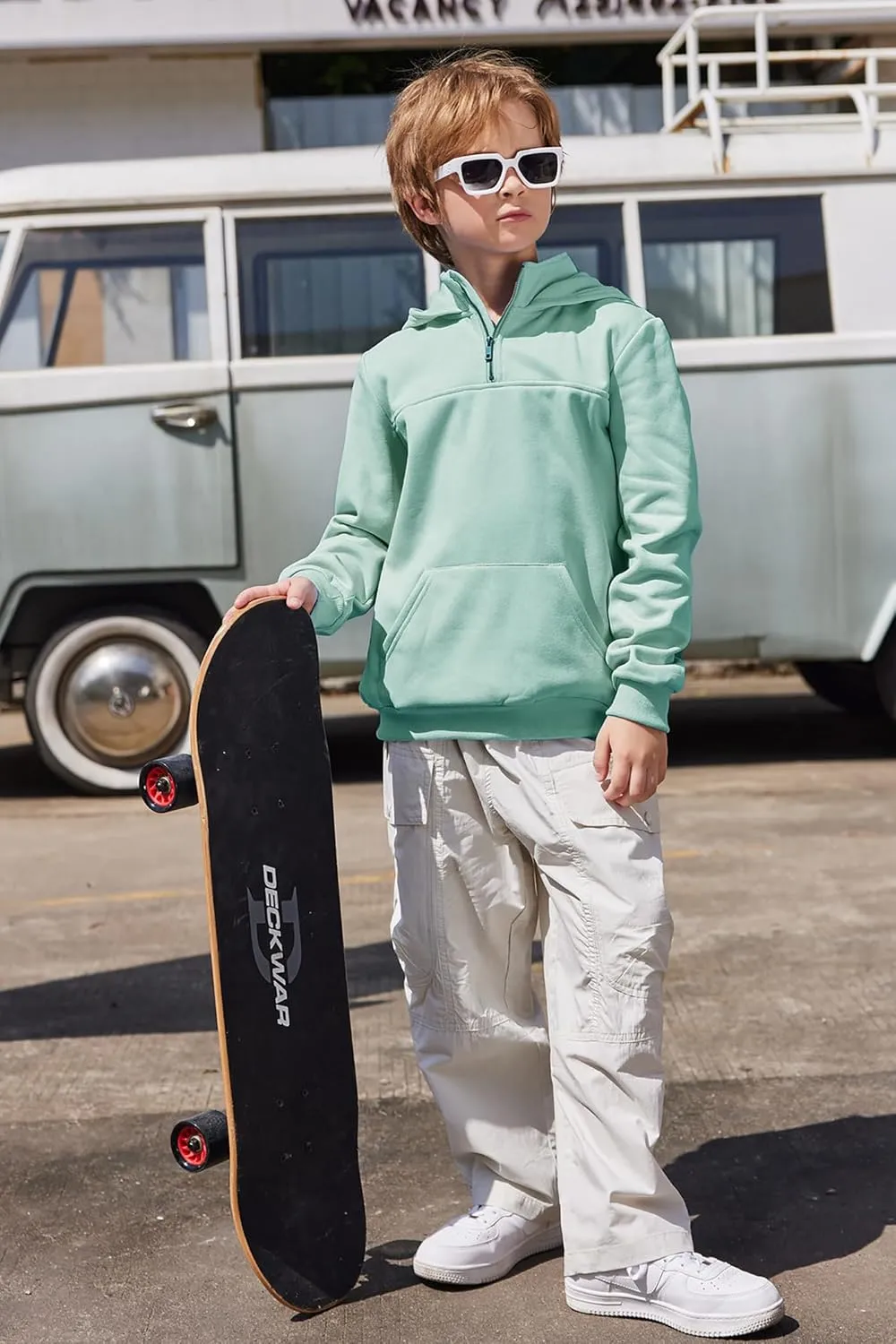 Arshiner Boy's Loose Fit Quarter-Zip Pullover Hoodie Sweatshirt - Lightweight Fleece - 4~12 Years Kids