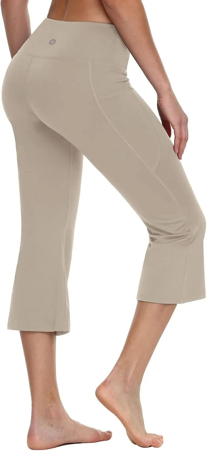 baleaf 21" Yoga Pants Women Flare Capri Leggings with Pockets Bootcut Casual Cotton Work Summer Lounge