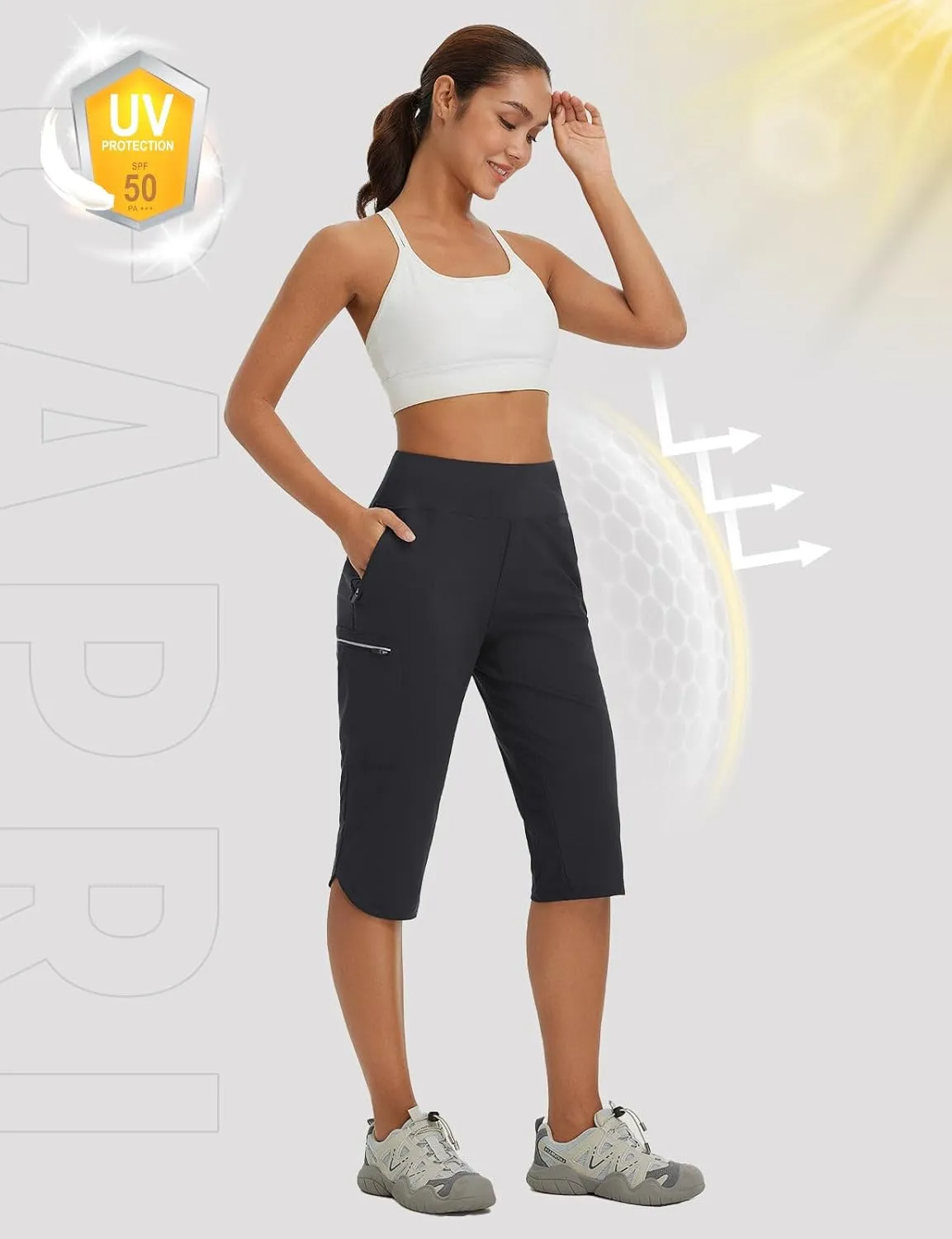 baleaf Women's 17'' Capri Pants Lighweight Cargo Capris Quick Dry Zipper Pockets Hiking Biking Casual Outdoor