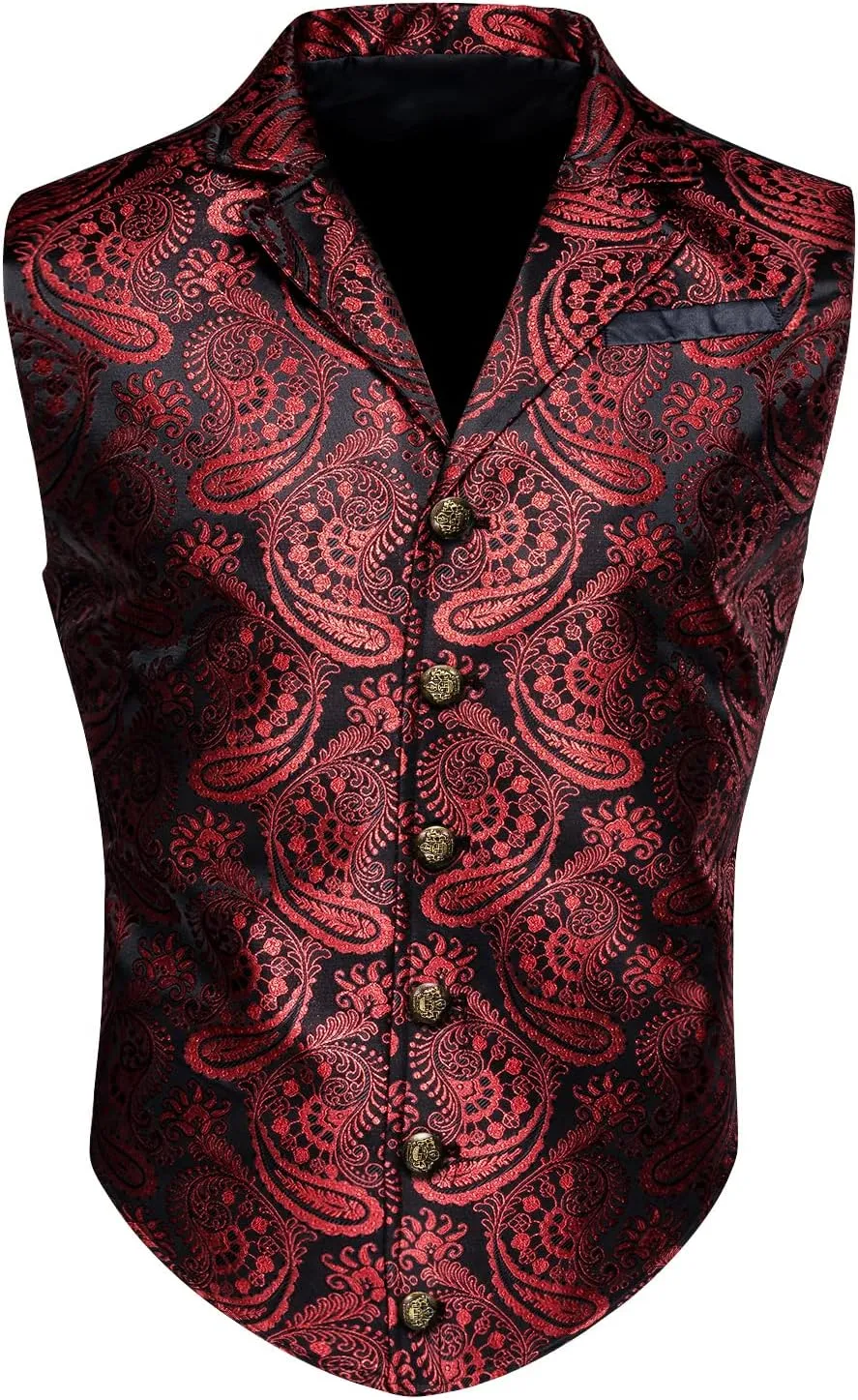 Barry.Wang Mens Victorian Suit Vest Lapel Collar Silk Paisley Steampunk Gothic Waistcoat Formal/Leisure Party
