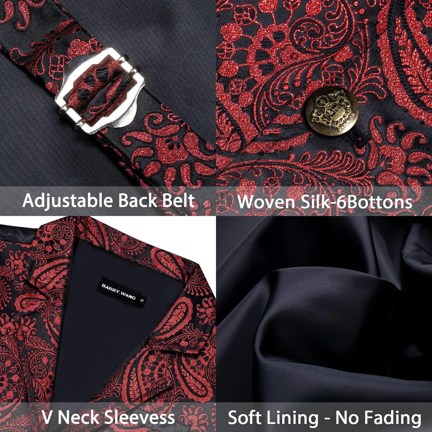 Barry.Wang Mens Victorian Suit Vest Lapel Collar Silk Paisley Steampunk Gothic Waistcoat Formal/Leisure Party