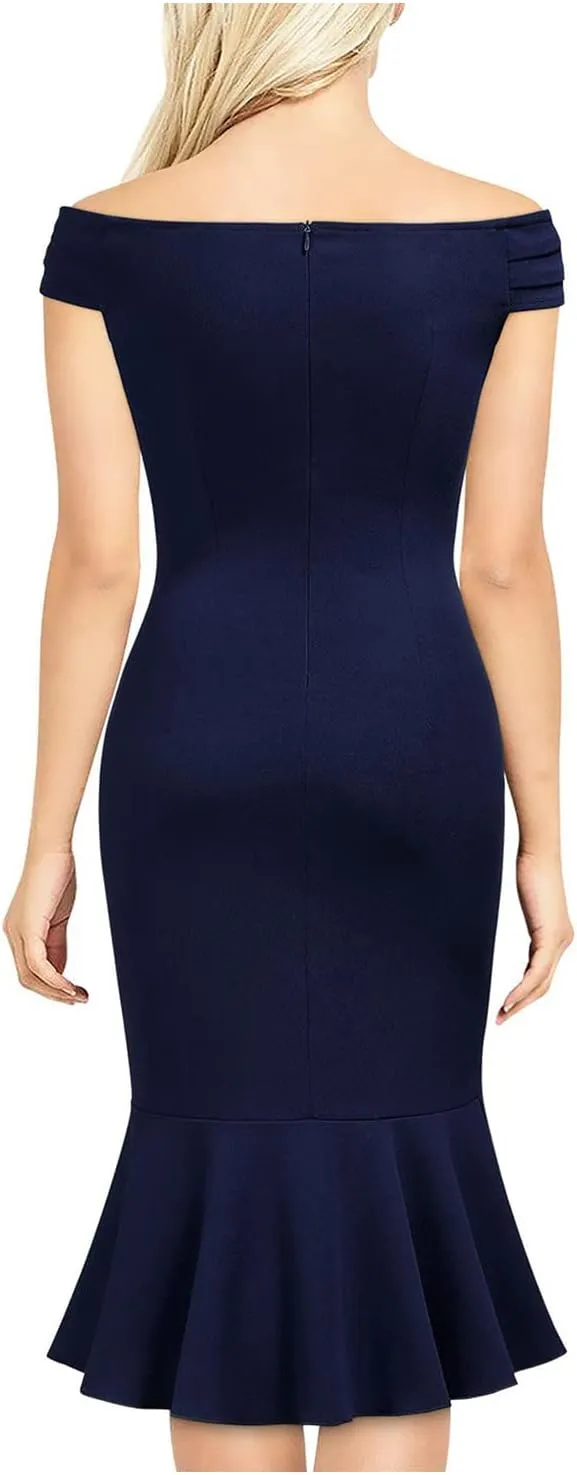 BAXLIMEK Cocktail Dresses for Women,2025 Elegant Sexy Bodycon Off Shoulder Formal Dress Ruffle Irregular Slit Hem Party Dress