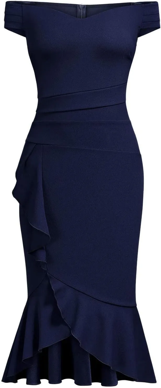 BAXLIMEK Cocktail Dresses for Women,2025 Elegant Sexy Bodycon Off Shoulder Formal Dress Ruffle Irregular Slit Hem Party Dress