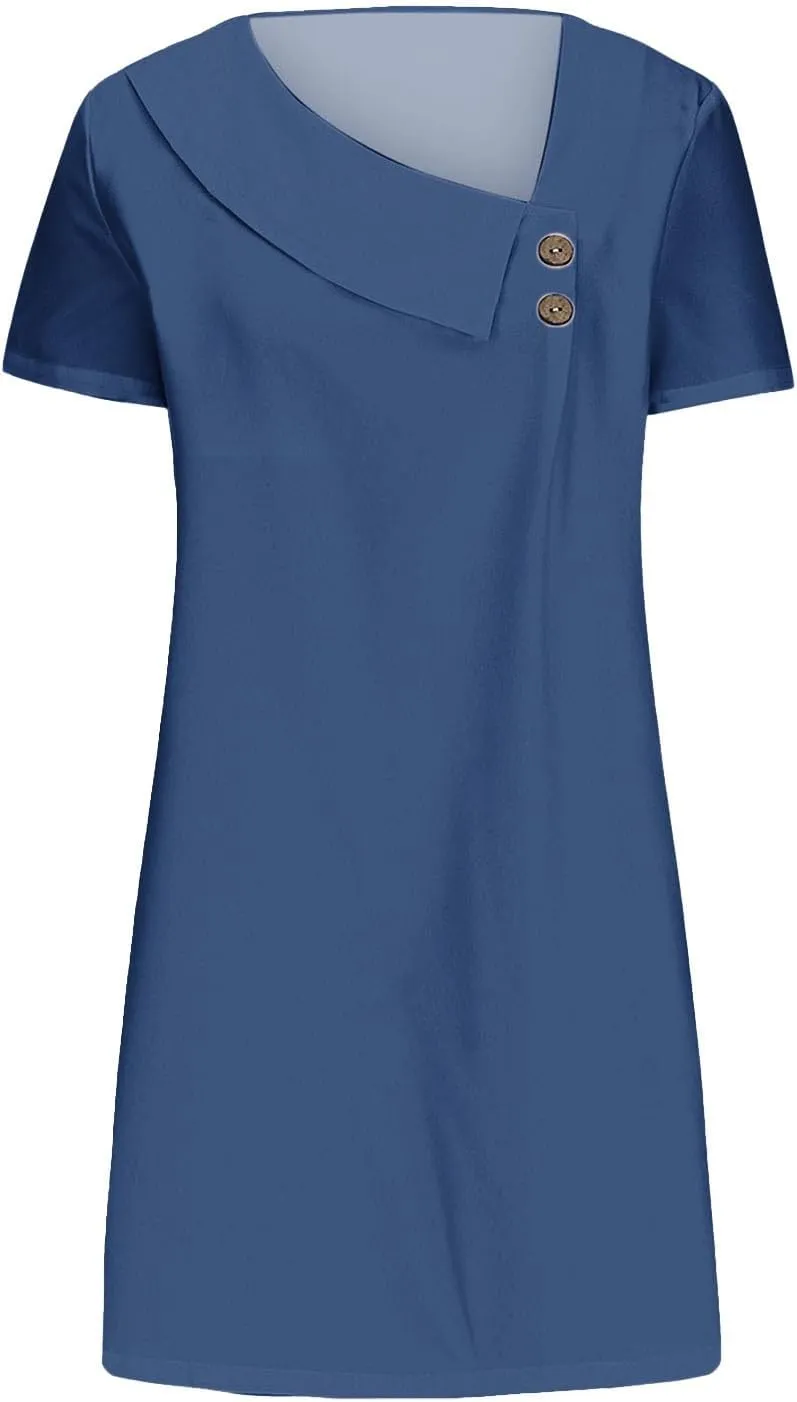 Beach Dresses for Women 2024 Vacation Slant V-Neck Short Sleeve Sundresses Summer Casual Fit Elegant Midi Dress