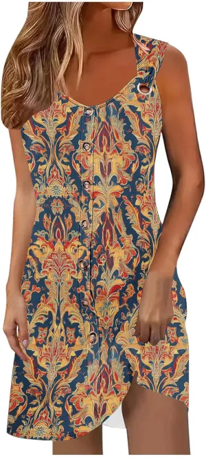 Beach Dresses for Women Casual Sleeveless Print Beach Cute Sundress Sexy Summer Floral Fashion Mini Dress 2025