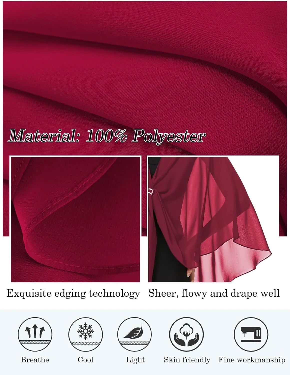 BEAUTELICATE Shawls Wraps Scarf Chiffon For Women Bridal Wedding Evening Dresses