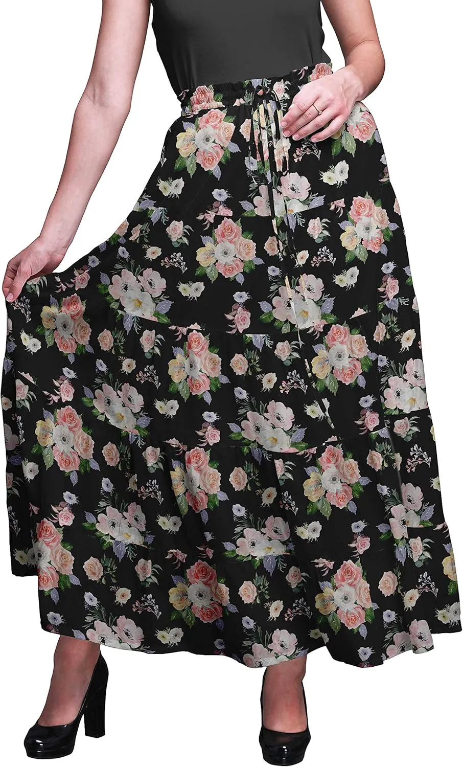 Bimba Printed Skirts for Women Long Length 5 Tier Cotton Skirt Boho Clothing