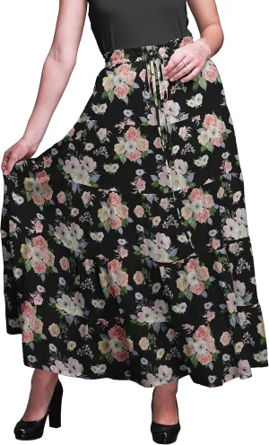 Bimba Printed Skirts for Women Long Length 5 Tier Cotton Skirt Boho Clothing