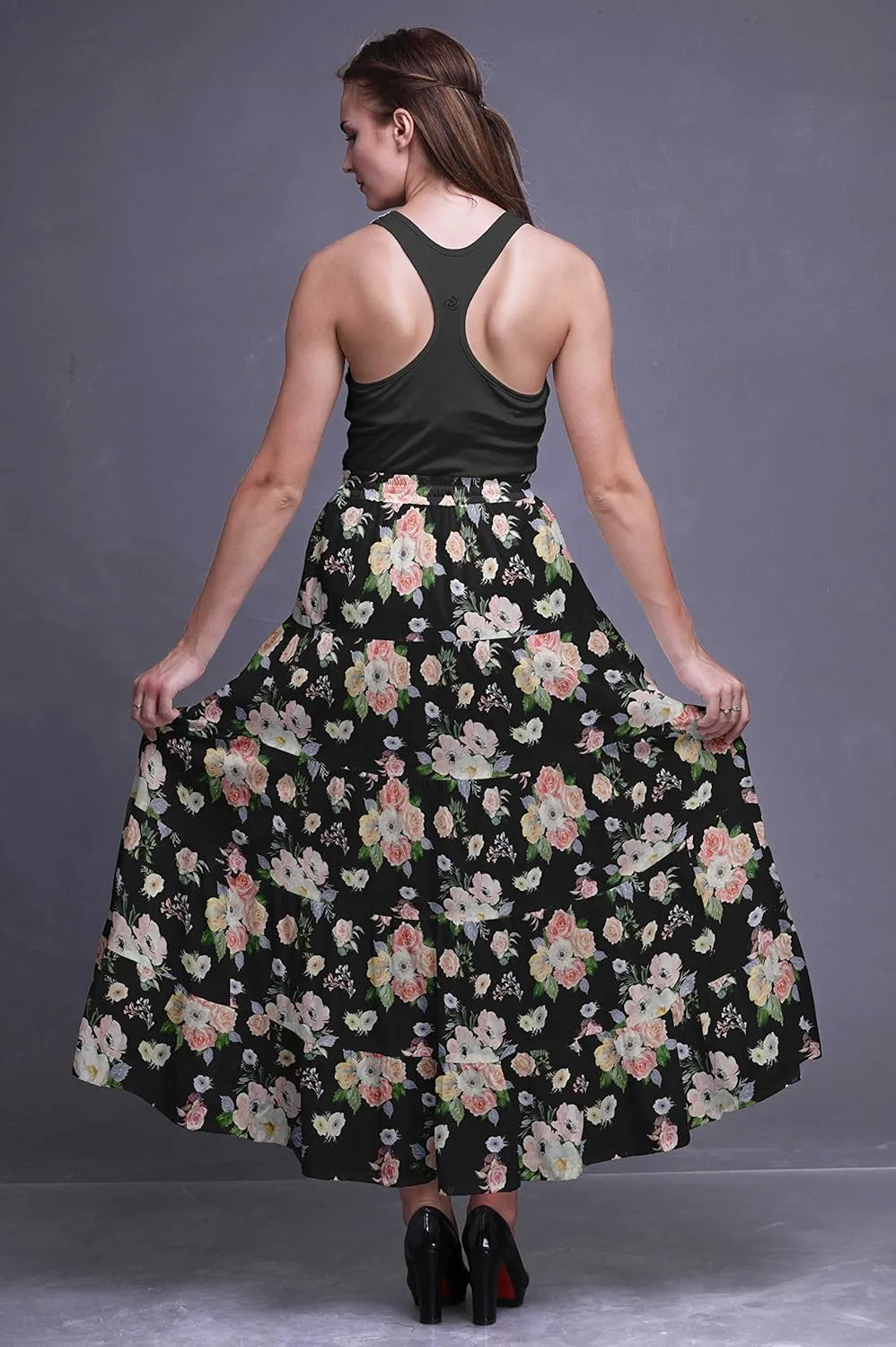 Bimba Printed Skirts for Women Long Length 5 Tier Cotton Skirt Boho Clothing