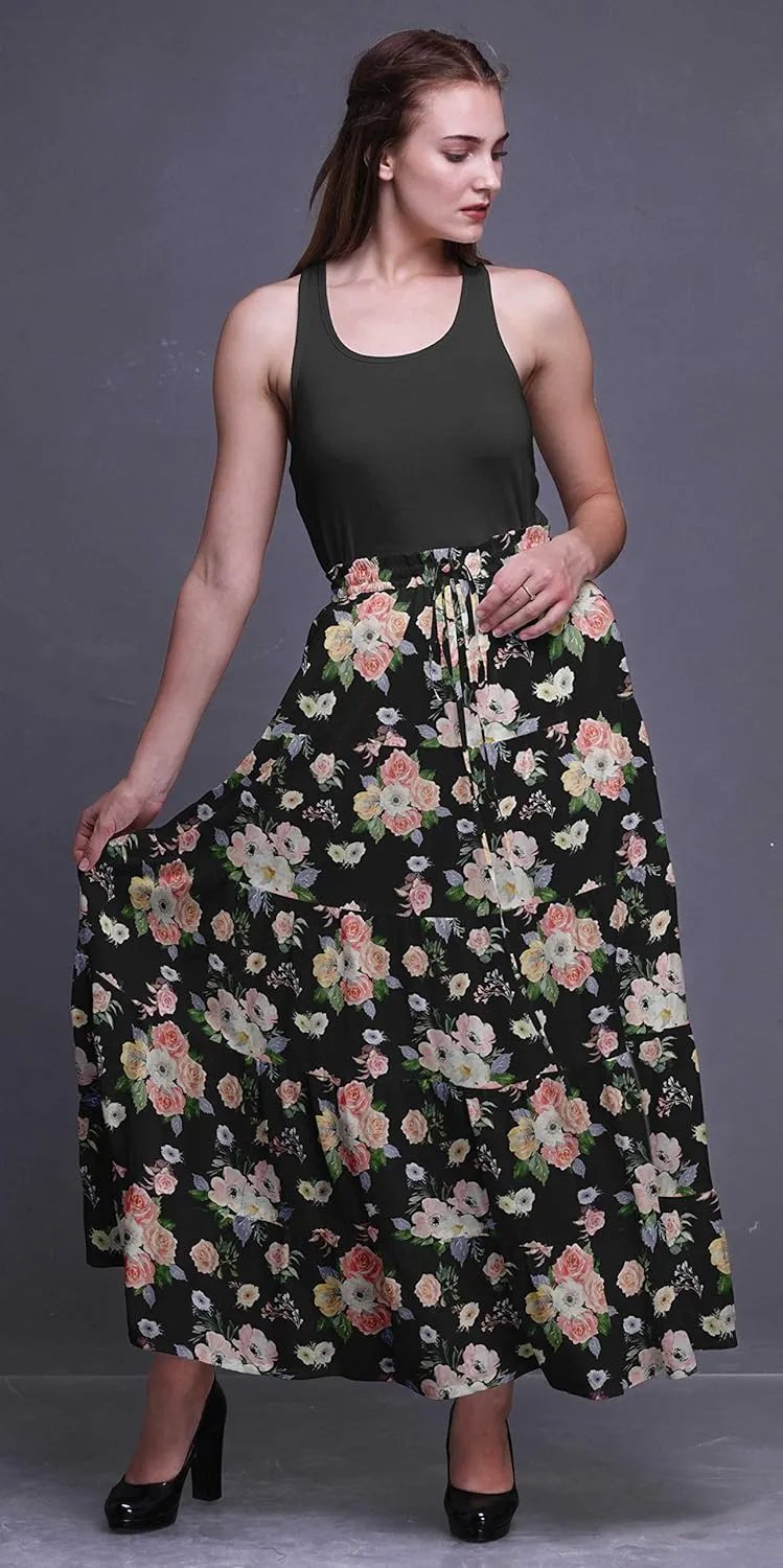 Bimba Printed Skirts for Women Long Length 5 Tier Cotton Skirt Boho Clothing