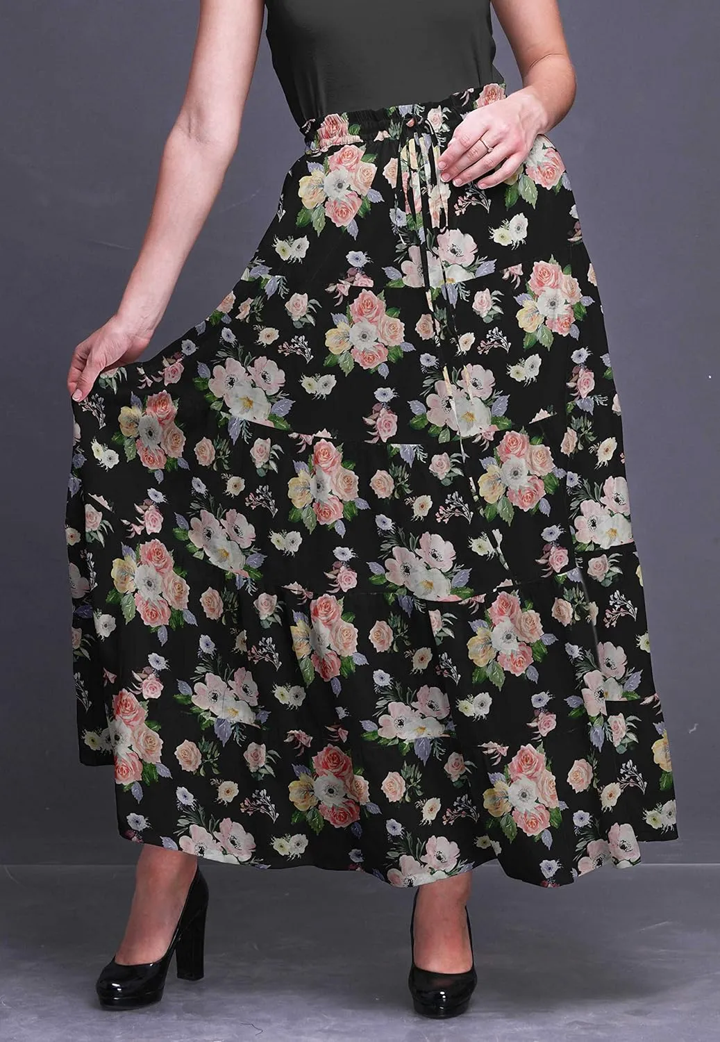 Bimba Printed Skirts for Women Long Length 5 Tier Cotton Skirt Boho Clothing