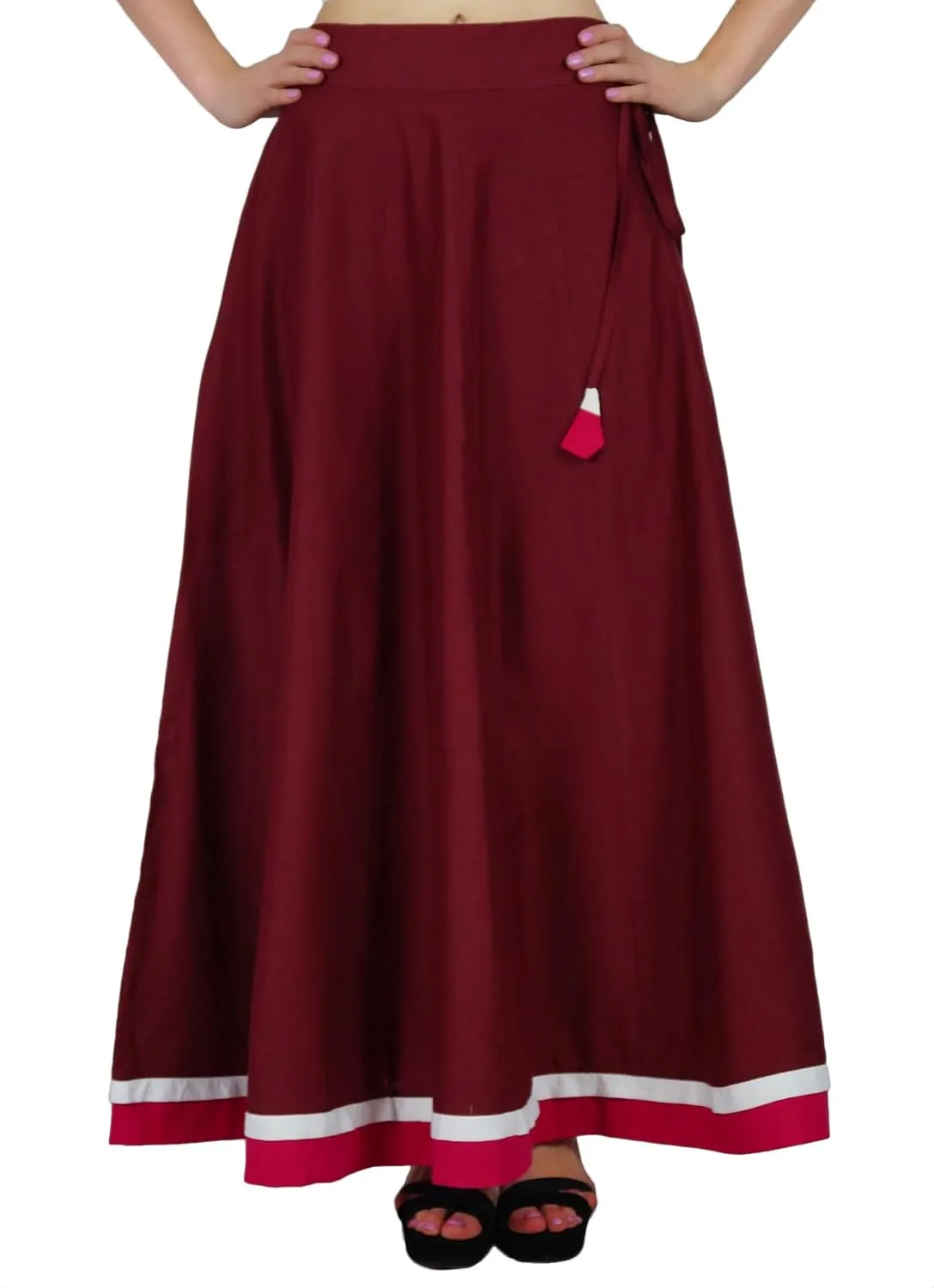 Bimba Women Long Boho Maxi Skirt Cotton Flared A-Line Skirts with Drawstring Waist