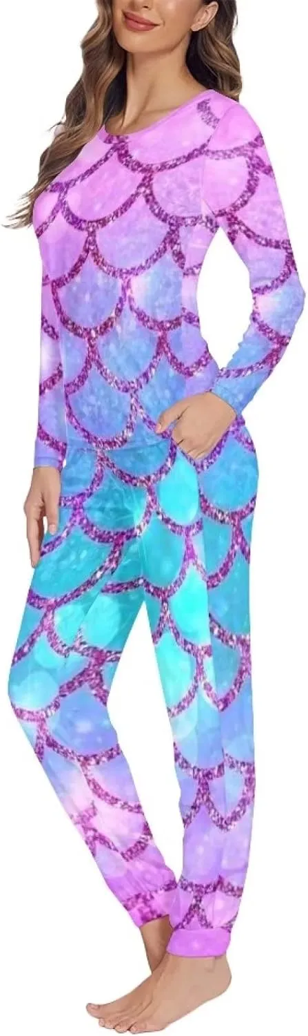 Biyejit Women's Novelty Print Pajamas Set Sleepwear Long Sleeve Top and Pants Loungewear 2 PCS Set