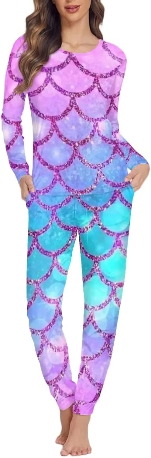 Biyejit Women's Novelty Print Pajamas Set Sleepwear Long Sleeve Top and Pants Loungewear 2 PCS Set
