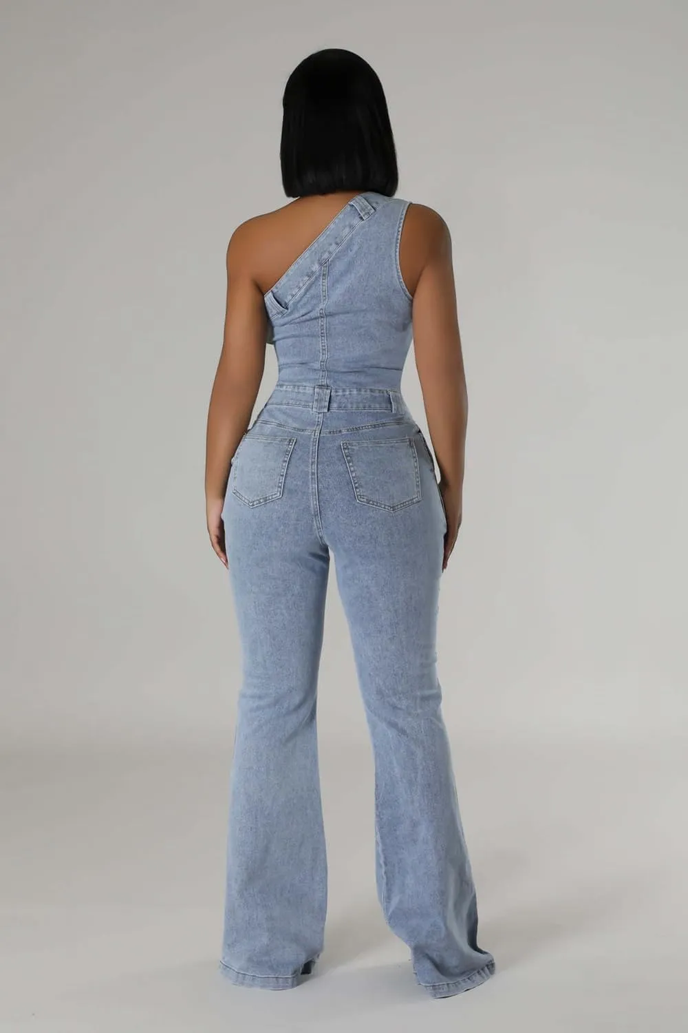 Blue Jean Rompers Washed Denim Off The Shoulder Slim Fit Elastic Denim Jumpsuit for Women Sexy