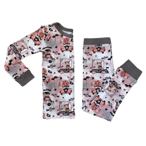 Blush Lotus Long Sleeve w/ Pants 2 Piece PJ Set - Monsters