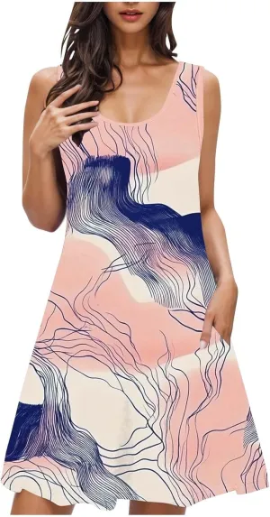 Boho Dresses for Women 2025 Summer Floral Cute Sundress Casual Sleeveless Tank Beach Mini Dress with Pocket