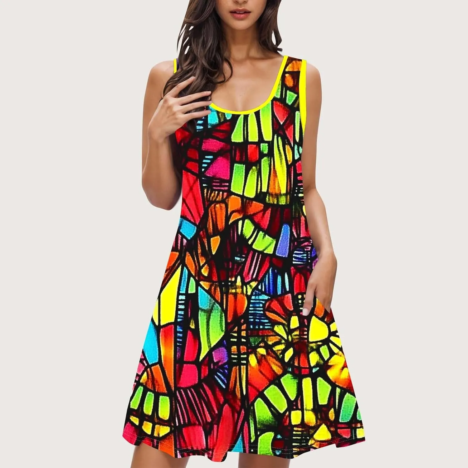 Boho Dresses for Women 2025 Summer Floral Cute Sundress Casual Sleeveless Tank Beach Mini Dress with Pocket
