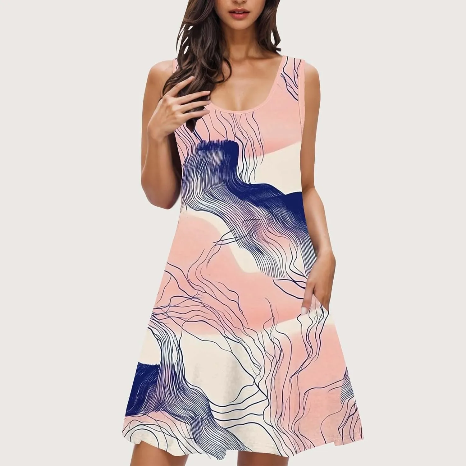 Boho Dresses for Women 2025 Summer Floral Cute Sundress Casual Sleeveless Tank Beach Mini Dress with Pocket