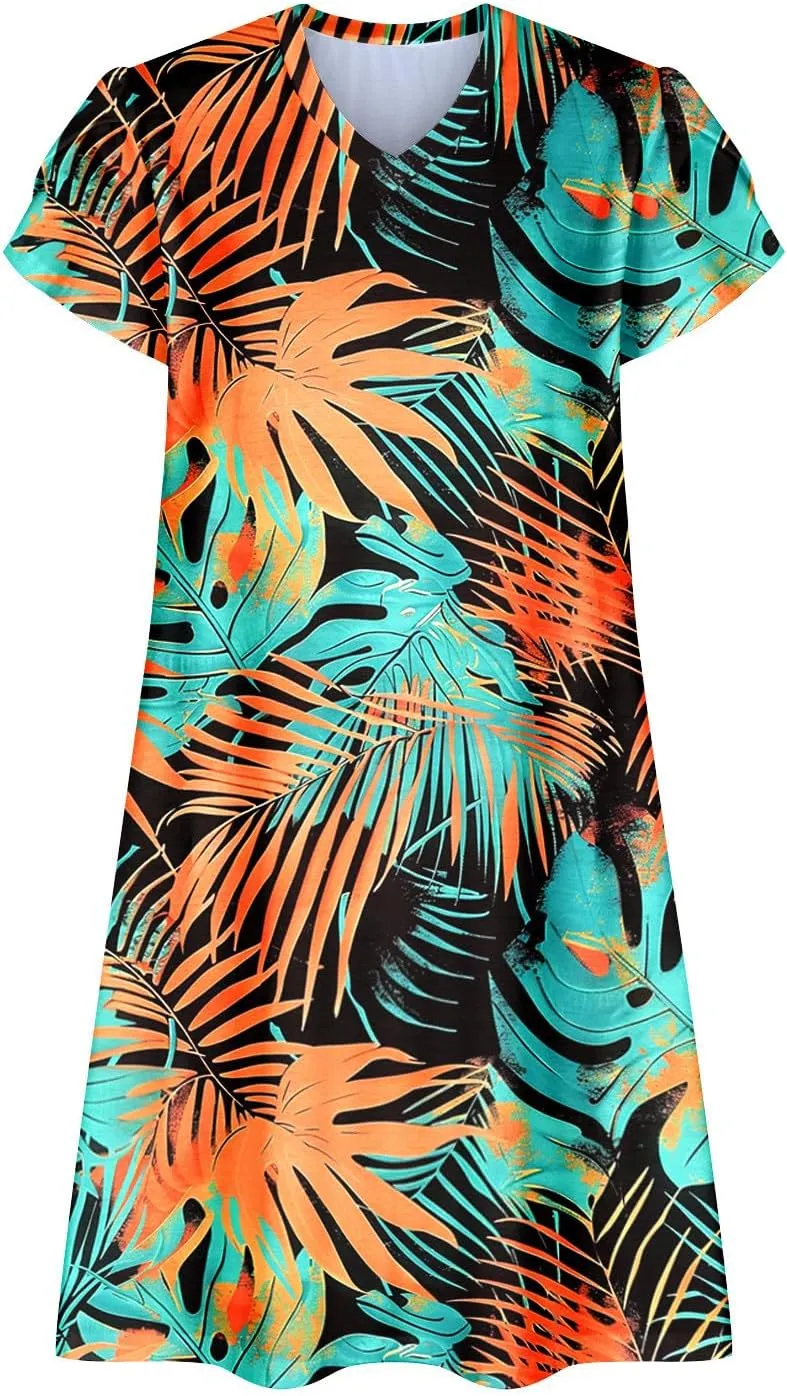 Boho Dresses for Women Summer Floral Print Short Sleeve Crew Neck Mini Dress 2025 Casual Beach A Line Flowy Sundress