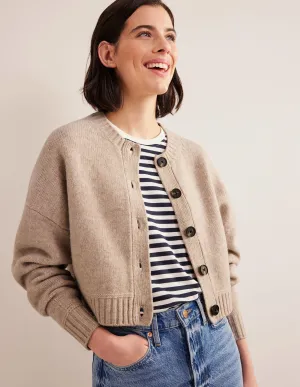 Brushed Wool Cropped Cardigan-Oatmeal Melange