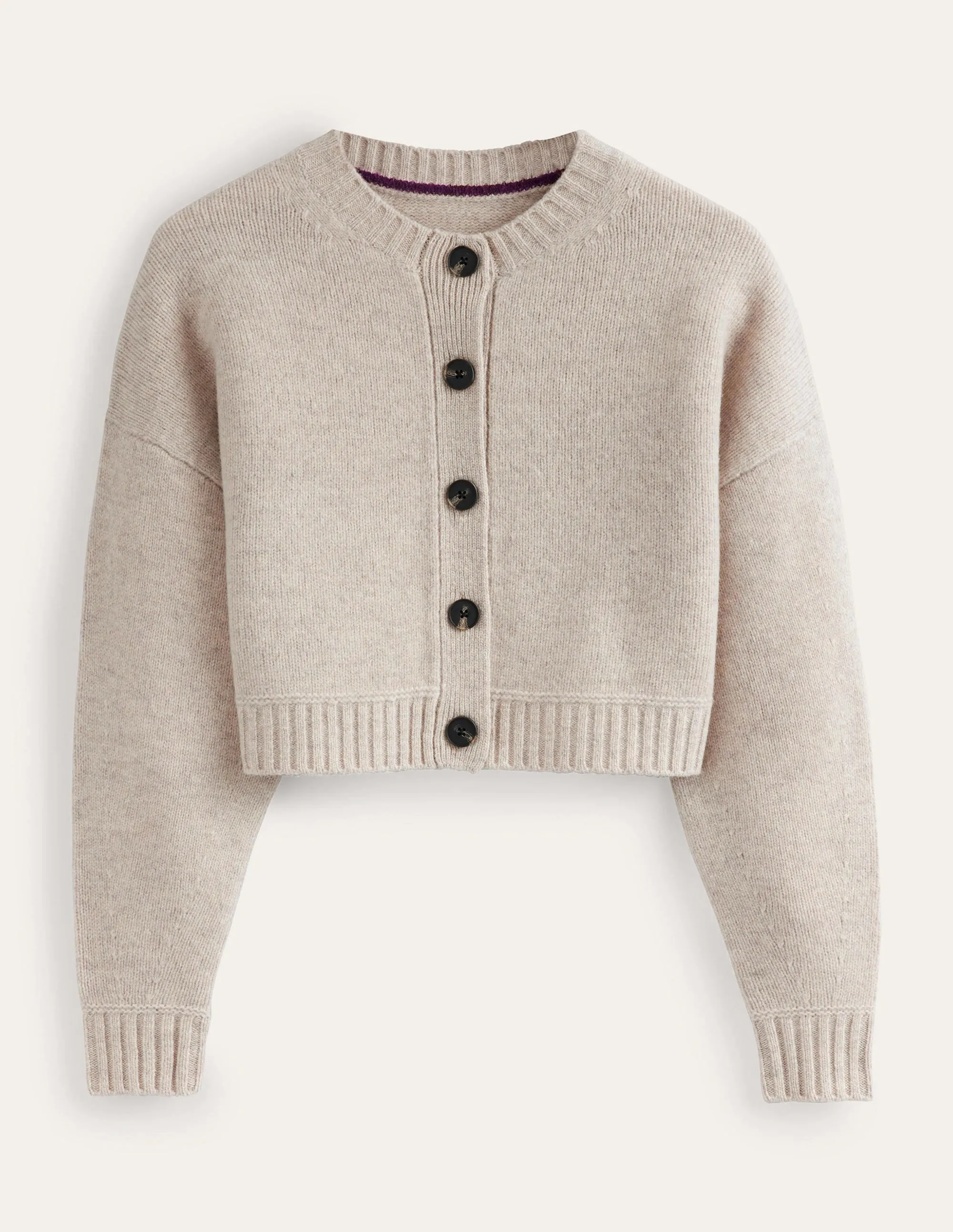 Brushed Wool Cropped Cardigan-Oatmeal Melange