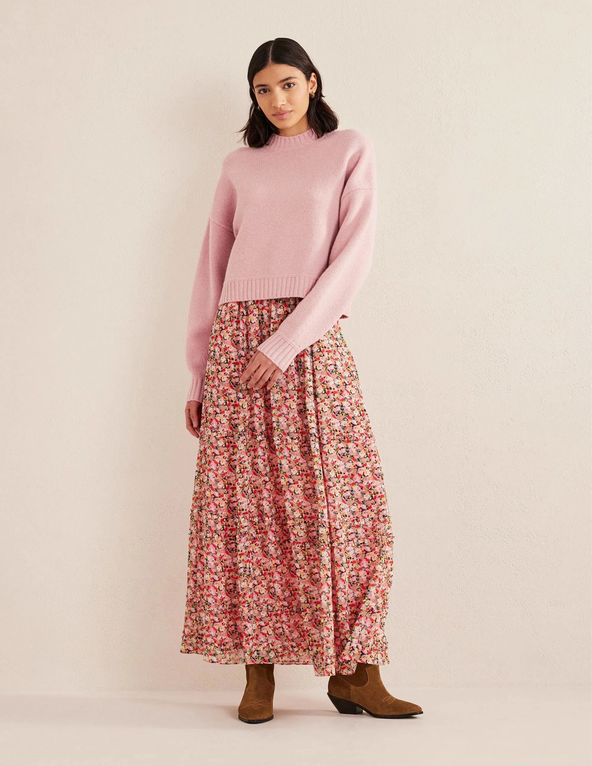 Brushed Wool Cropped Jumper-Chalky Pink