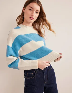 Brushed Wool Cropped Jumper-Linseed, Ivory Stripe