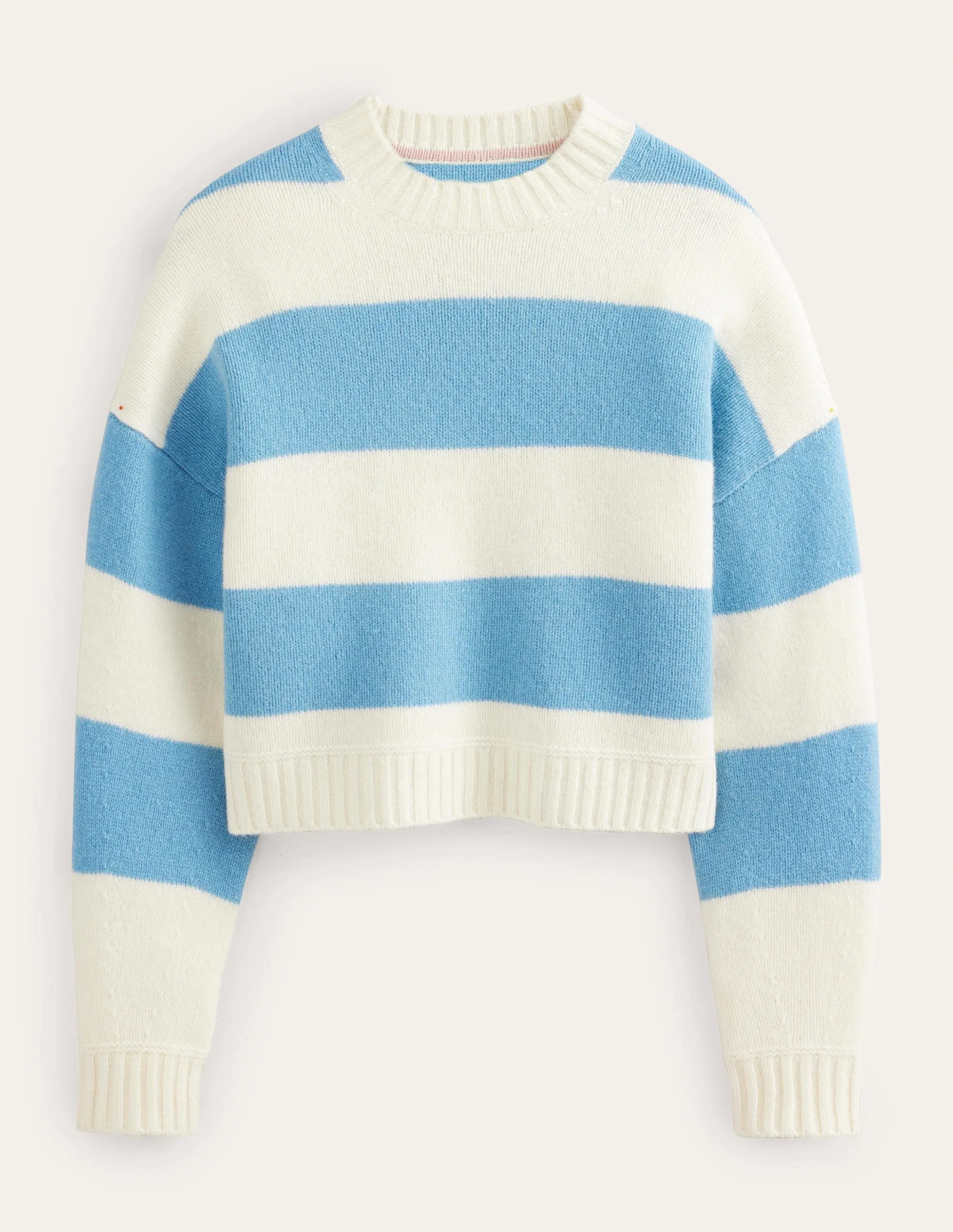 Brushed Wool Cropped Jumper-Linseed, Ivory Stripe