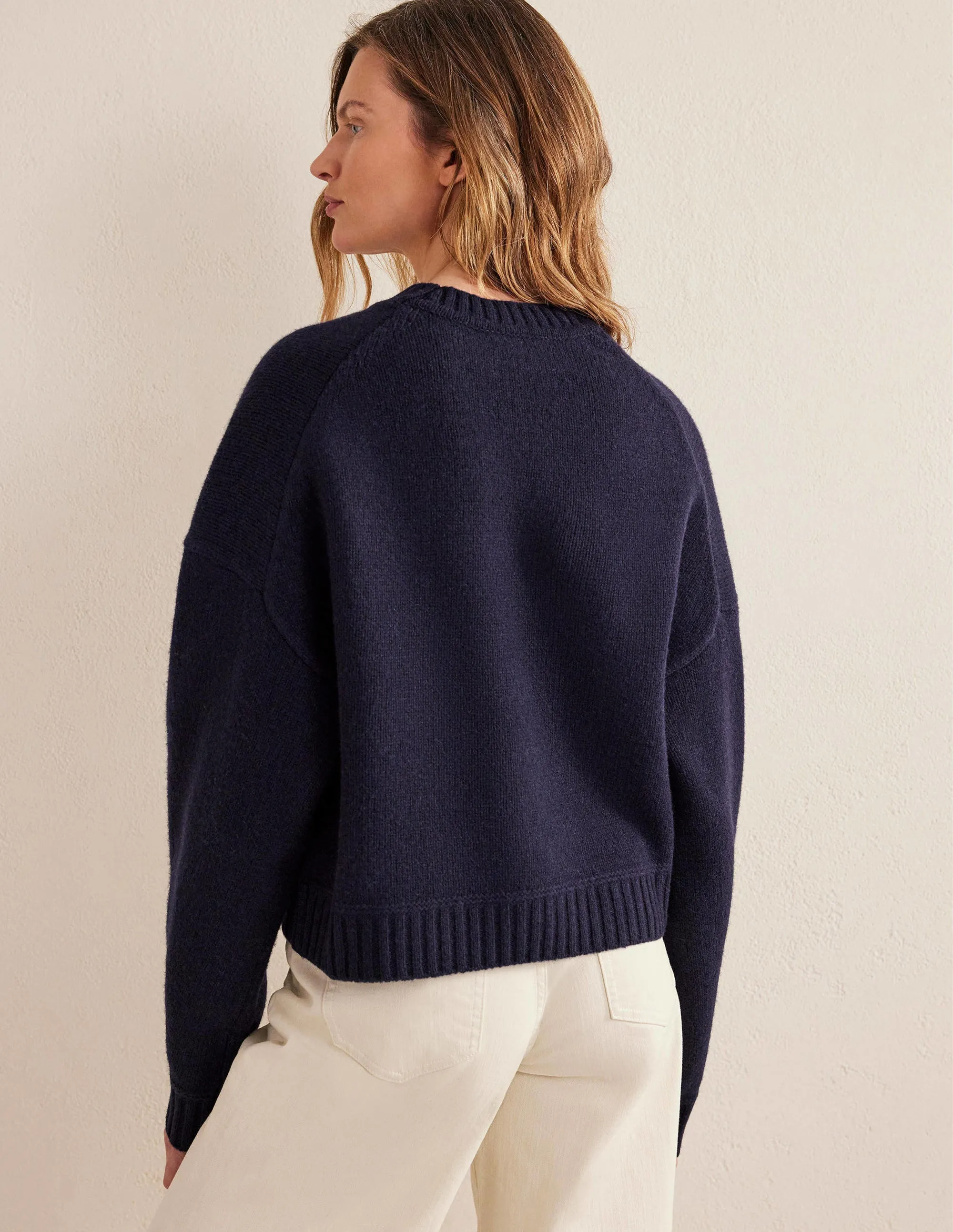 Brushed Wool Cropped Jumper-Navy