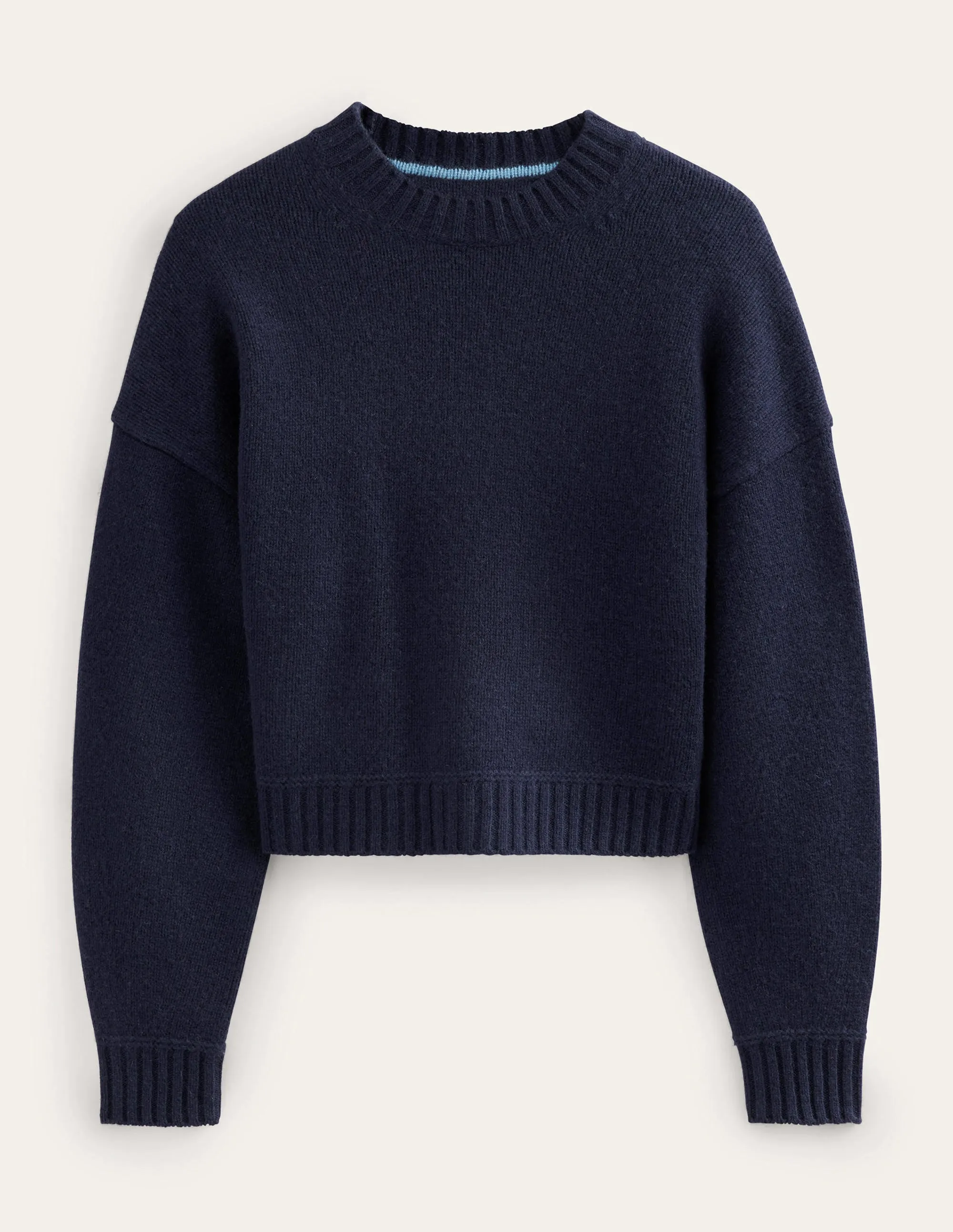 Brushed Wool Cropped Jumper-Navy