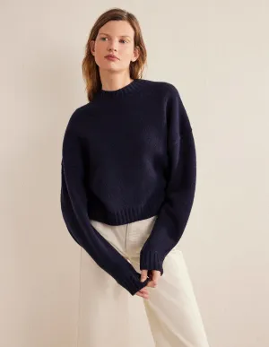 Brushed Wool Cropped Jumper-Navy
