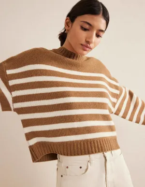 Brushed Wool Cropped Jumper-Teddy Bear, Ivory Stripe