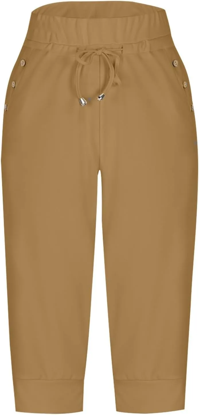 Capri Pants for Women High Waisted Drawstring Joggers Stretch Lightweight Casual Hiking Pant Capri with Pockets