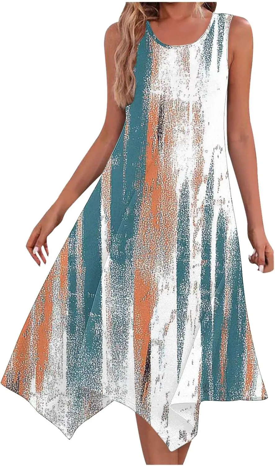Casual Dresses for Women Summer Sleeveless Floral Beach Sundresses Flowy Irregular Hem Wedding Guest Midi Dress