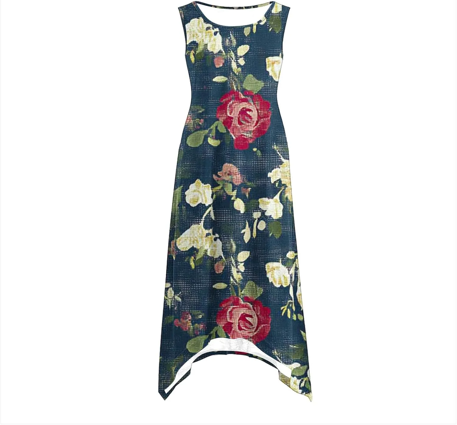 Casual Dresses for Women Summer Sleeveless Floral Beach Sundresses Flowy Irregular Hem Wedding Guest Midi Dress