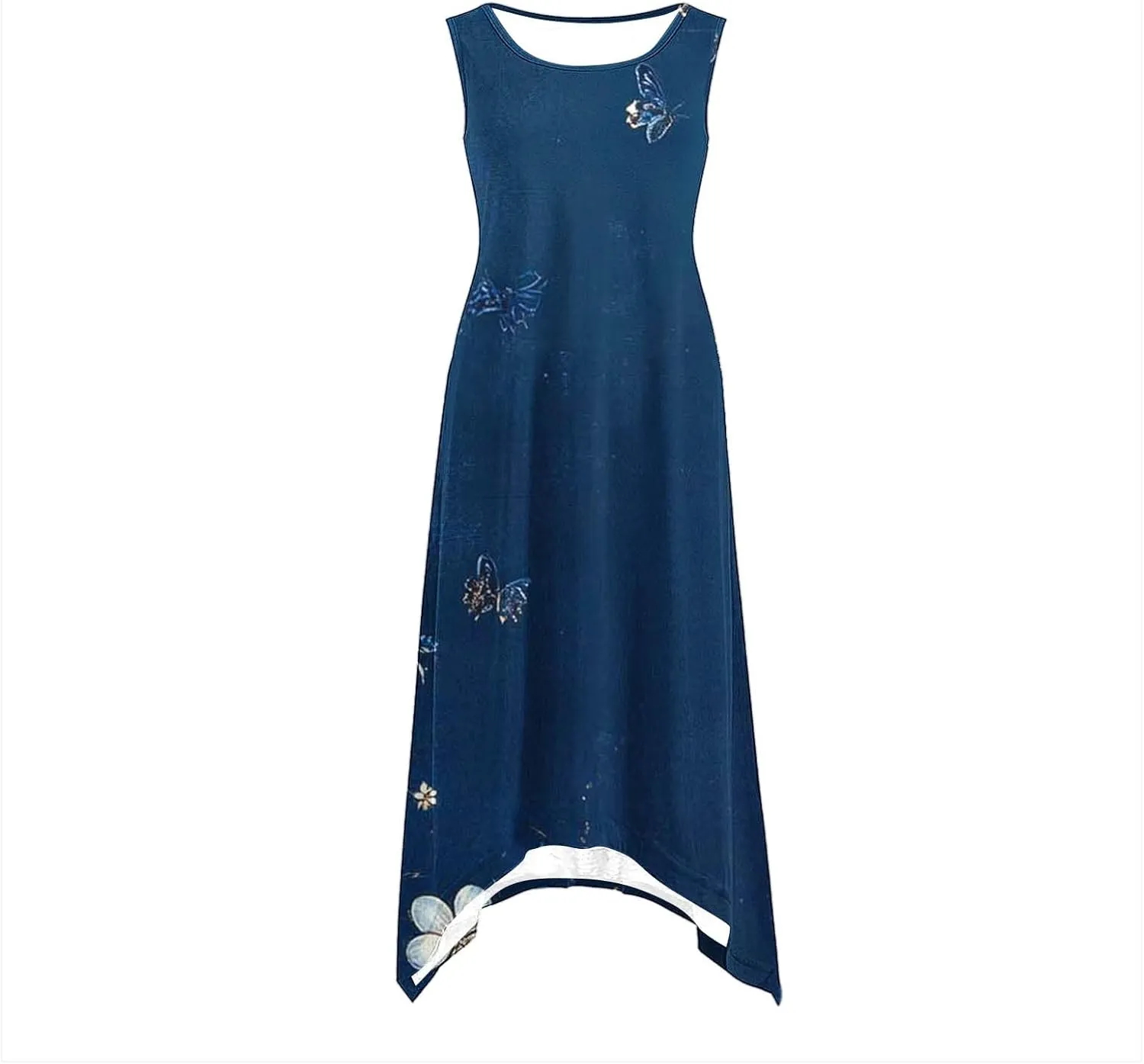 Casual Dresses for Women Summer Sleeveless Floral Beach Sundresses Flowy Irregular Hem Wedding Guest Midi Dress