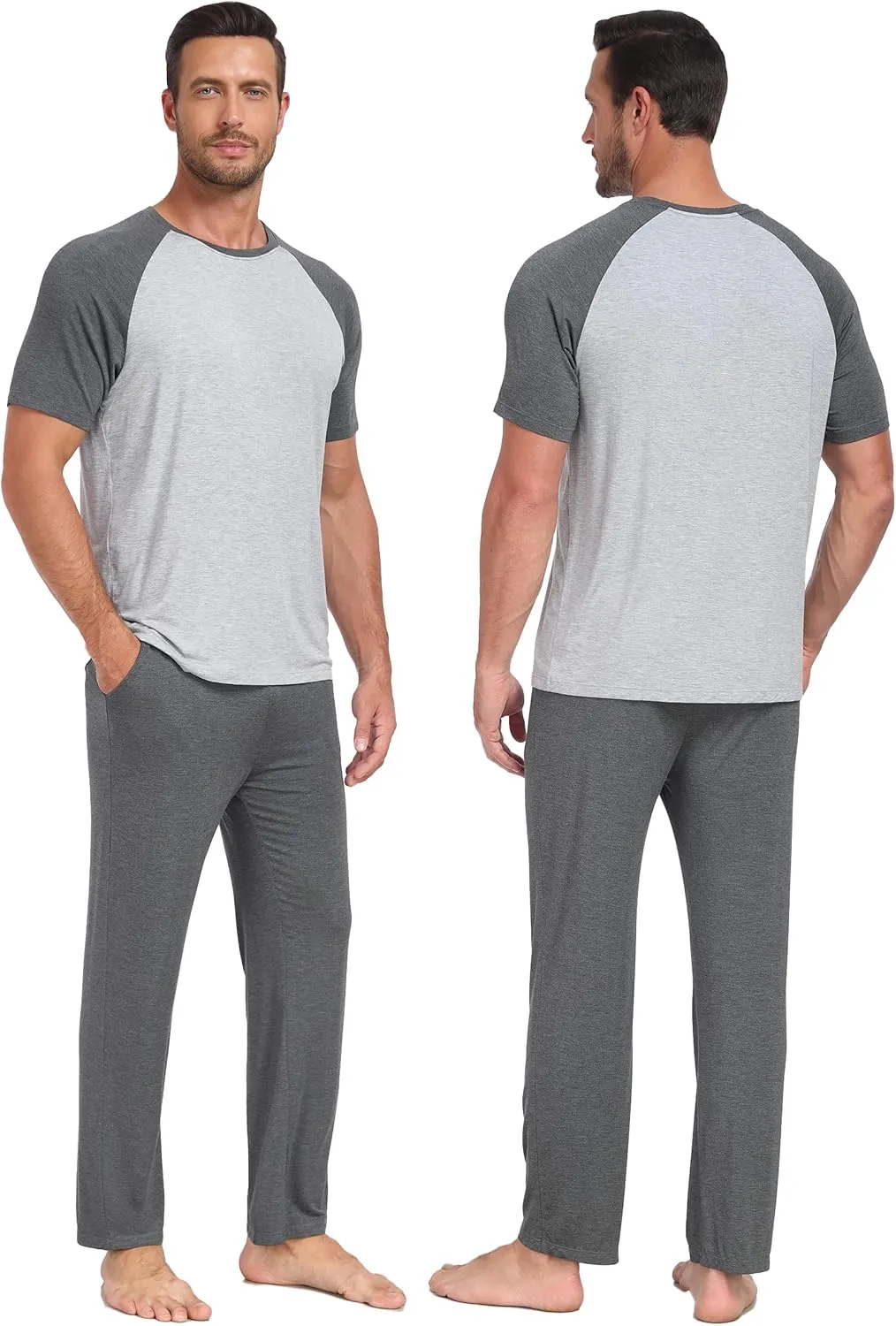 CF Men's Pajama Sets Rayon Sleepwear Pjs Lightweight Short Sleeve Shirt & Bottoms loungewear set with Pockets