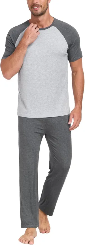 CF Men's Pajama Sets Rayon Sleepwear Pjs Lightweight Short Sleeve Shirt & Bottoms loungewear set with Pockets