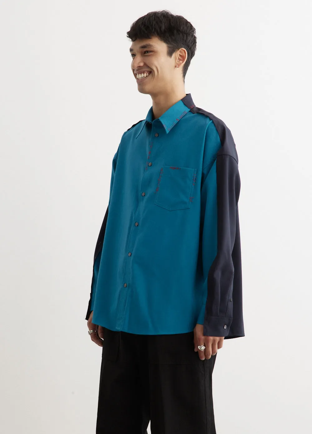 Contrast Panel Tropical Wool Shirt