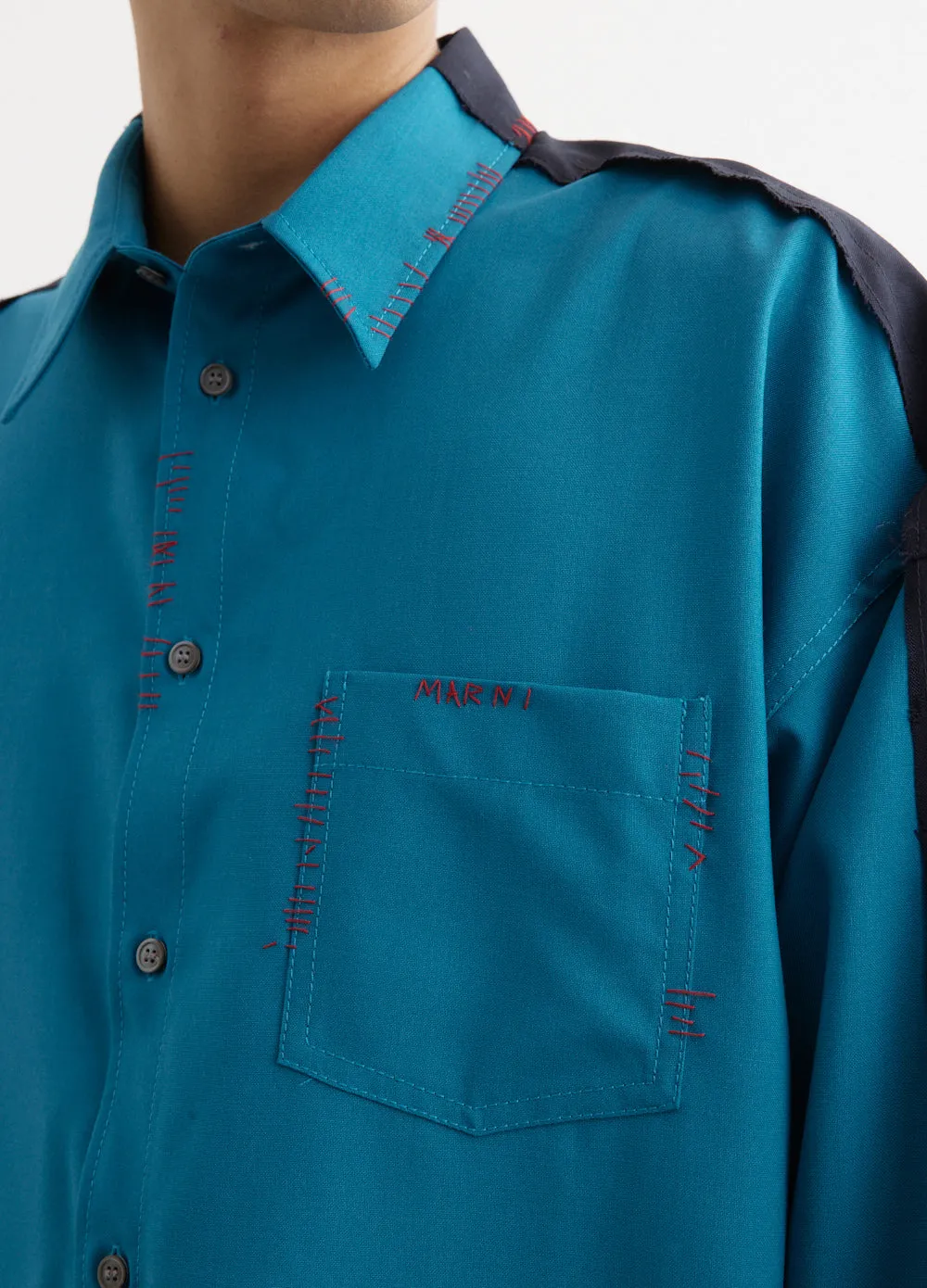 Contrast Panel Tropical Wool Shirt