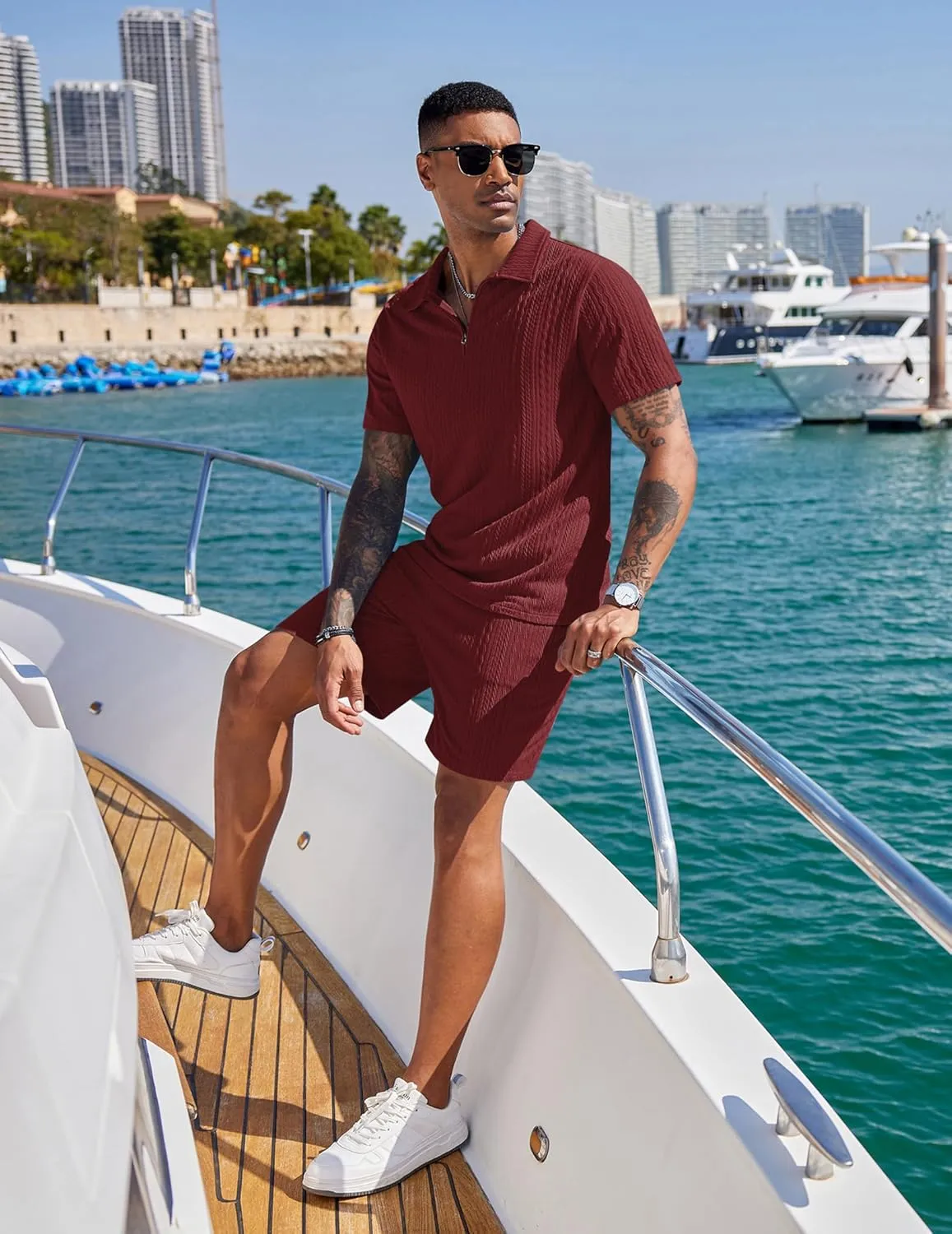 COOFANDY Men's 2 Pieces Outfits Casual Quarter Zip Polo Shirt and Shorts Set Athletic Jogging Summer Tracksuit